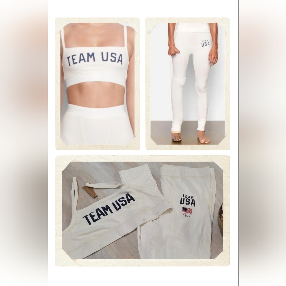SKIMS Soft Lounge Rib Bralette + Leggings Set Team USA Paralympic White 3X